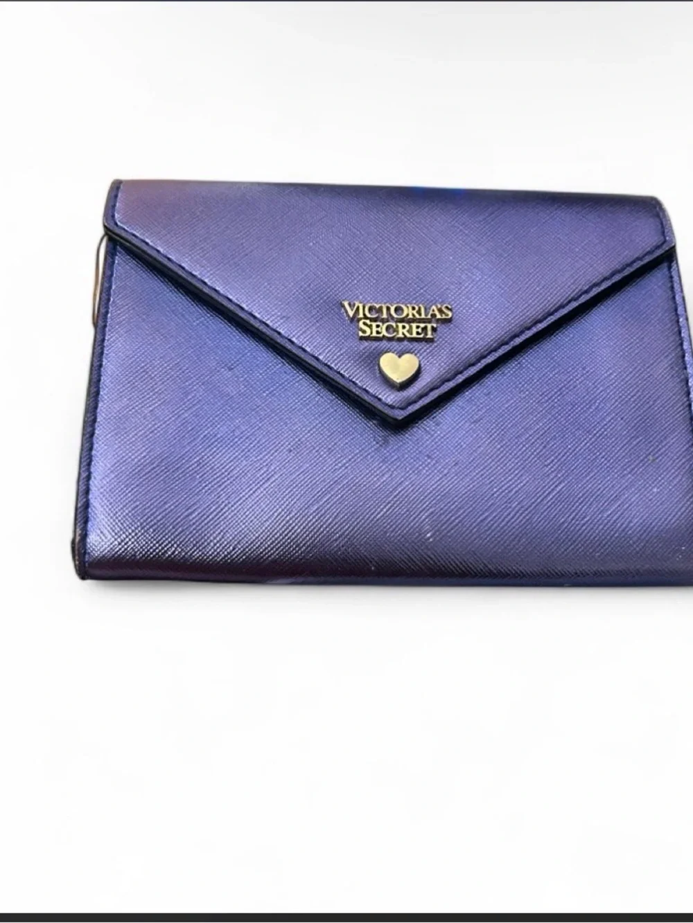 Victoria's Secret Iridescent Purple Envelope Wallet with Gold Heart - Picture 2 of 4